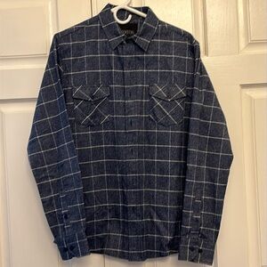 Coastal Men’s Long Sleeve Button Down Flannel Shirt, S. Denim Blue With White.